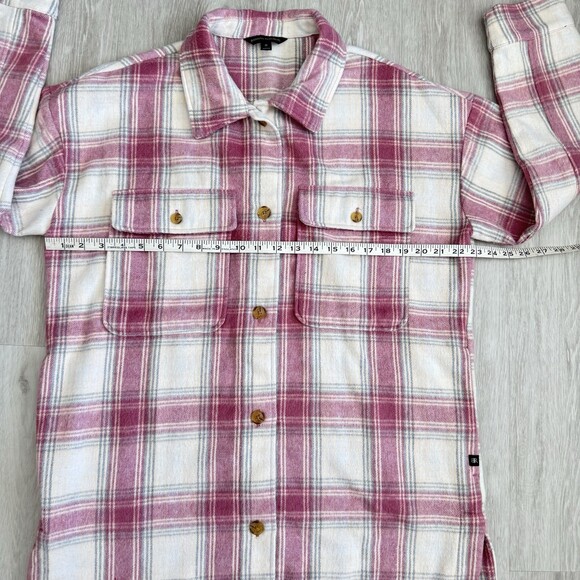 Banana Republic Oversized Shacket Pink Plaid Wool Blend Shirt Jacket Women's M - Picture 10 of 11